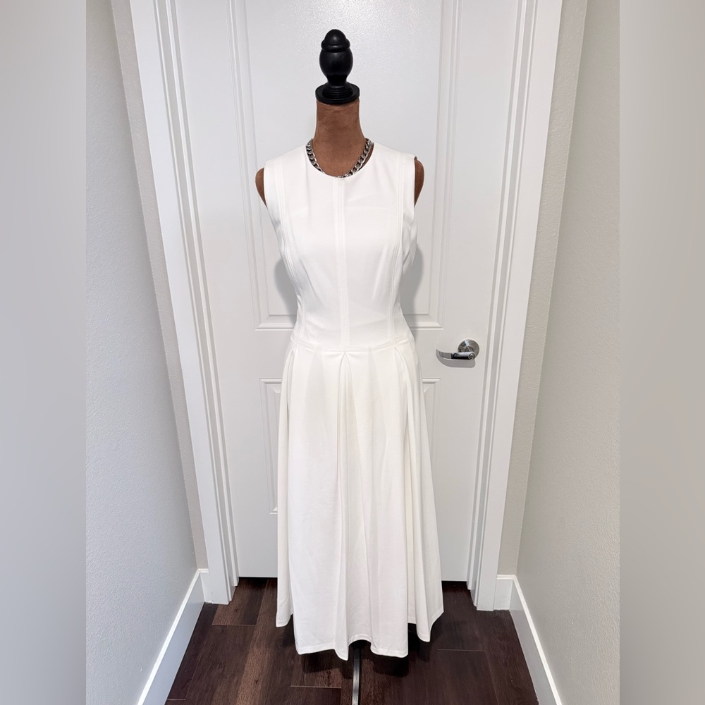 Calvin Klein White Open Back Midi Dress Size 8 Minimalist Sleeveless